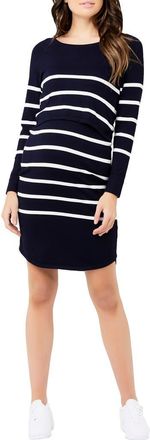 Ripe Valerie Stripe Long Sleeve Tunic Maternity Sweater Dress in Navy at Nordstrom, Size X-Large