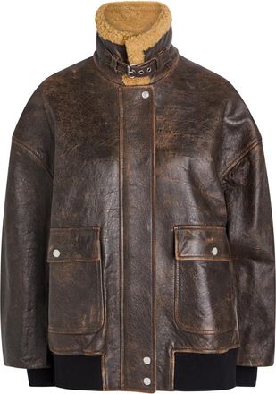 Khaite Sandor Shearling-collar Leather Jacket - Dark Brown - S (UK8-10 / S)