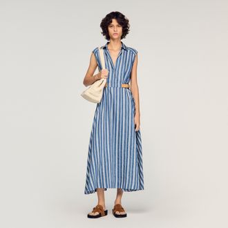 Sandro Striped maxi dress with leather tab