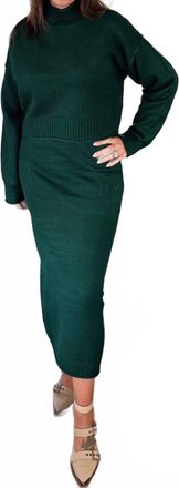Double Zero Goddess Long Sleeve Sweater And Midi Skirt Set In Green
