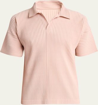 Homme Pliss&eacute; Issey Miyake Mens Pleated Johnny-Collar Polo Shirt