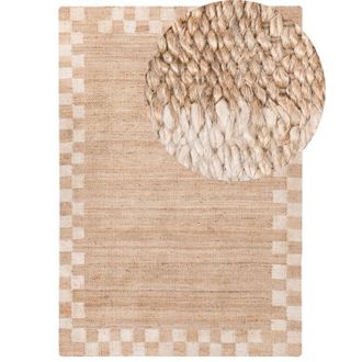 Beliani Area Rug Light Beige Jute Cotton 160 x 230 cm Rectangular Woven Rustic Style Living Room Bedroom Checkered Border BEED