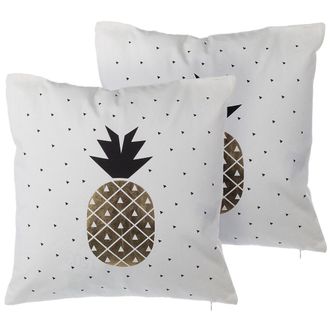 Beliani Conjunto De Cojines Decorativos Con Pi&ntilde;as Blanco Y Dorado 45 X 45 Cm Decoraci&oacute;n Moderna Minimalista Yasmin