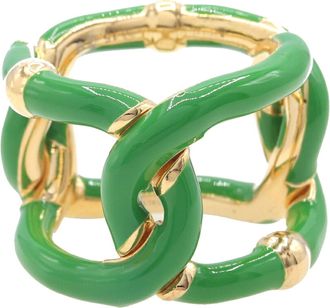 Bottega Veneta Gold Enamel Sterling Silver 925 Band Ring (Pre-Owned)