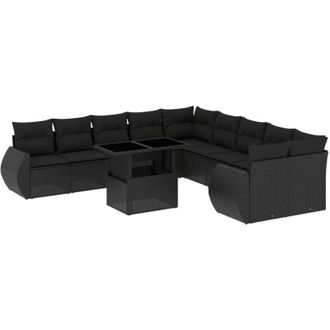 vidaXL Set De Sof&aacute;s De Jard&iacute;n 11 Pzas Y Cojines Rat&aacute;n Sint&eacute;tico Negro Vidaxl
