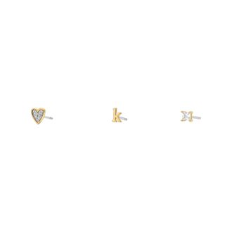 Fossil Womens Initials Gold-Tone Brass Stud Earring Set