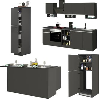 Dmora Dmora - Cocina Completa Armand, Conjunto De Cocina Modular, Cocina Modular Con M&uacute;ltiples Elementos, 100% Made In Italy, Antracita Y Pizarra, Con Embal