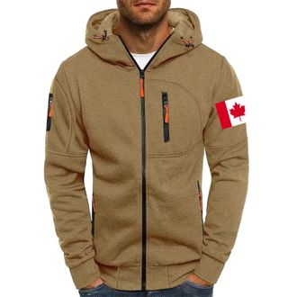 Generic Zip Up Hoodie Men, Canada Flag Print Loose Sportswear Long Sleeve Jackets With Front Pockets Canada Patriotic Outerwears Patchwork Hooded Jumper Stret