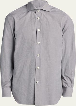 Kiton Mens Mini-Check Cotton Button-Down Shirt