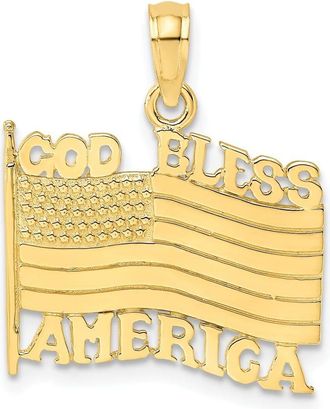 Diamond2Deal 10k Yellow Gold Polished Textured God Bless America Flag Charm Pendant
