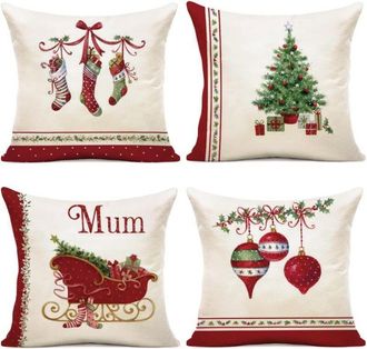 OEM Funda De Coj&iacute;n Navide&ntilde;a 45x45 Juego De 4 Fundas De Coj&iacute;n 45x45 Pap&aacute; Noel Alce Funda De Almohada Decorativa De Algod&oacute;n Y Lino Para Decoraci&oacute;n Navide&ntilde;a 