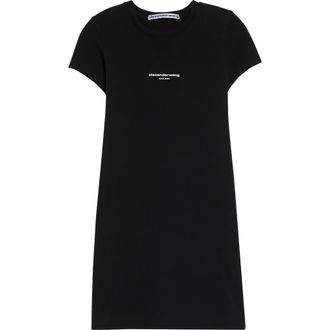 Alexander Wang Fitted Rib Stretch Cotton T-Shirt Minidress in Black at Nordstrom, Size X-Large