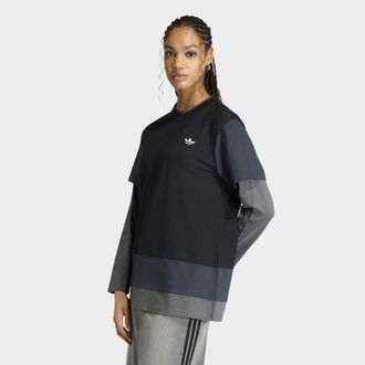 adidas Langarmshirt ADIDAS ORIGINALS LAYERED LS, Damen, Gr. XXL, schwarz, Obermaterial: 100% Baumwolle, normal, Rundhals, Shirts Langarmshirt