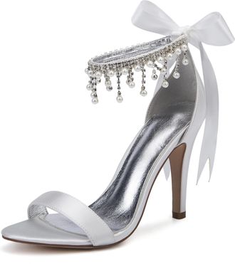 Generic Wedding Bridal Shoes Womens Heels Bridal High Heels 10.5Cm Stiletto Open Toe Sandals Evening Formal Party Dress Shoes,Ivory,8 UK