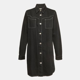 Ganni Ganni Black Kress Soft Denim Button Down Shirt Dress
