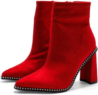 Bar III Womens Layneef Studded Block Heel Bootie In Red Mc