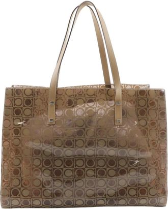 Ferragamo Beige Vinyl Pouch Tote Bag (Pre-Owned)