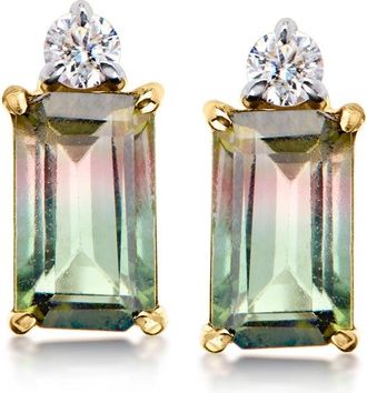 Ross-Simons Watermelon Tourmaline Earrings With Lab-Grown Diamonds in 10kt Yellow Gold