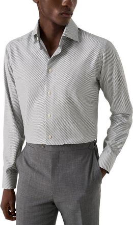 Eton Slim Fit Geometric Twill Button-Up Shirt in Grey at Nordstrom, Size 14.5