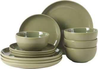 Gibson Home Rockaway 12 Piece Matte Two-Tone Stoneware Dinnerware Set, Service for 4 in Green at Nordstrom