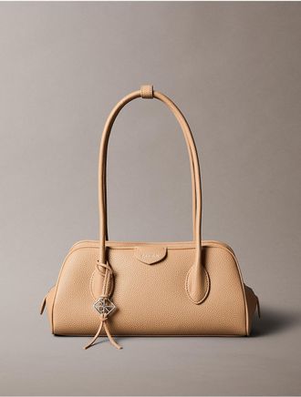 Calvin Klein Womens Emblem Logo Shoulder Bag - Brown
