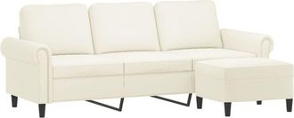 vidaXL Sof&aacute; De 3 Plazas Con Taburete De Terciopelo Crema 180 Cm Vidaxl