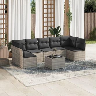 vidaXL Vidaxl - Set De Sof&aacute;s De Jard&iacute;n 8 Pzas Y Cojines Rat&aacute;n Sint&eacute;tico Gris