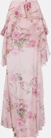 Blumarine Gonna lunga in creponne di seta con stampa floreale