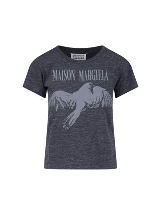 Maison Margiela Graphic Bird Print T-Shirt with Embroidered Detail
