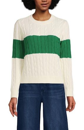 Lands End Cotton Cable Drifter Crewneck Sweater in Single Stripe/vibrant Clover at Nordstrom, Size X-Large P