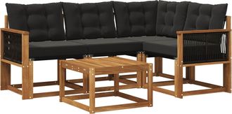 vidaXL Conjunto De Sof&aacute;s De Exterior 5 Uds. Natural Y Negro Vidaxl