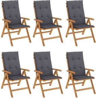 vidaXL Sillas De Jard&iacute;n Reclinables Y Cojines 6 Uds Madera Maciza Teca Vidaxl