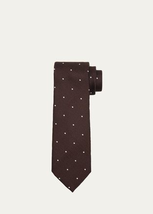 Tom Ford Mens Polka Dot Herringbone Silk Tie