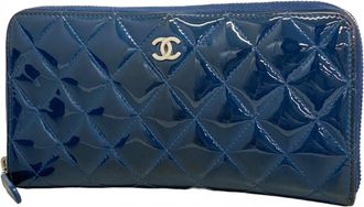 Chanel Blue Patent Leather Long Wallet (Bi-Fold) (Pre-Owned)