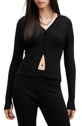 AllSaints Cruz Ribbed Cardigan in Black at Nordstrom Rack, Size X-Small