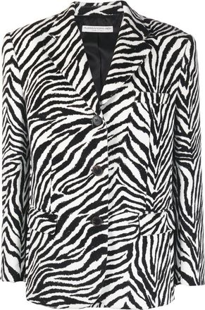 Alessandra Rich zebra-print single-breasted blazer - women - Viscose/Cotton - 42 - Black