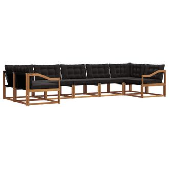 vidaXL Conjunto De Sof&aacute;s De Exterior Con Coj&iacute;n 7 Pcs Natural Y Negro Vidaxl