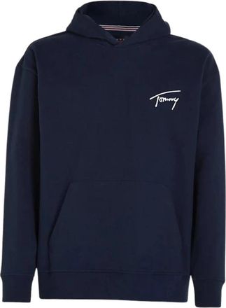 Tommy Jeans Signature Logo Relaxed Hoodie - Heren - Hoodies - Blauw - S - Katoen - Hoodies & sweatvesten