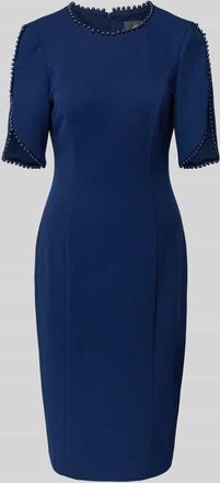 Adrianna Papell Knielanges Cocktailkleid mit Perlen in Dunkelblau, Größe 36