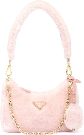 Prada Re-Edition shearling mini bag - women - Sheep Skin/Shearling/Fabric - OS - Pink