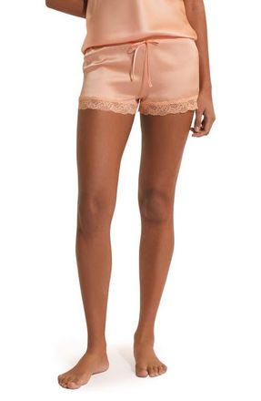 Etam Milky Lace Trim Washable Silk Satin Pajama Shorts in Buttercup at Nordstrom, Size X-Small