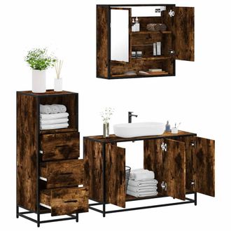 Berkfield Home 3 Piece Bathroom Furniture Set Smoked Oak Engineered Wood in Brown