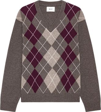 Nn.07 Maglione V-Neck Otto Winetasting - Heren - V-hals truien - Veelkleurig - L - Wol - Truien & Vesten