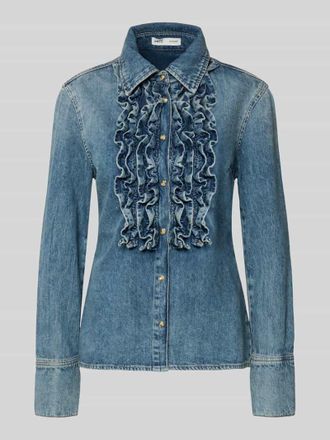 Mango Hemdbluse in Denim-Optik mit R&uuml;schenbesatz Modell Dulce in Jeansblau, Gr&ouml;&szlig;e XL