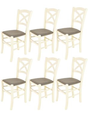 Tommychairs Tommychairs 6 Sillas Cross En Haya Anilina Blanca, Asiento Tela Corzo