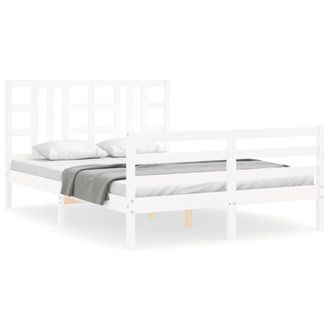Berkfield Home Bed Frame with Headboard White King Size Solid Wood