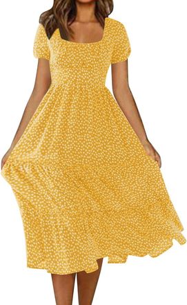 Generic Cool Stuff Under 10 Pounds Summer Dresses Women Womens Short Sleeved Floral Square Neck Dress Ladies Fashion Plus Size Beach Dresses WomenS Beach Cott