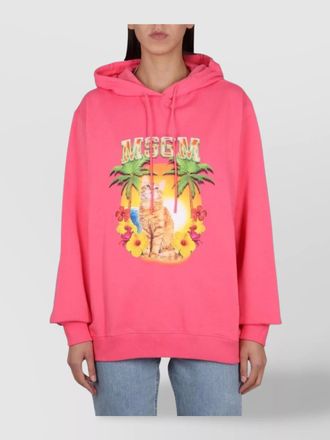 Msgm graphic print hooded sweatshirt with ribbed design