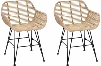 vidaXL Silla De Comedor 2 Pcs Natural 55 X 50 X 74 Cm Ratan E Hierro Vidaxl