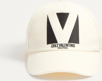 Valentino Garavani Baseball Cap Chez Valentino In Cotone Con Ricamo Uomo AVORIO/NERO 57
